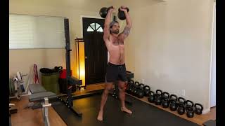 Double Kettlebell: 28kg - Clean + Push Press + Overspeed Squat