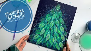 How to paint Christmas tree using a leaf / Acrylic painting/ Christmas tree tutorial / Leaf painting