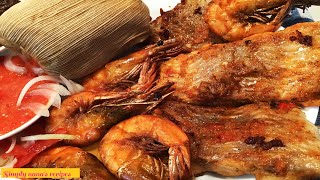 FRIED CATFISH \u0026 SHRIMPS   Tasty Juicy Pan Fried😘   Enjoy with Banku. You can't stop eating