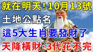 就在明天！10月13號！土地公顯靈親自點名！這5大生肖要發財了！鴻運加持不可擋，未來3代人不愁！【般若明灯】#生肖 #運勢 #財運 #風水