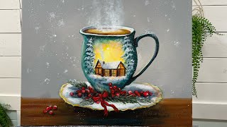 How To Paint CUP OF CHRISTMAS 🎄 Acrylic Painting Tutorial