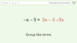 Solve 2x-5=3x-3: Linear Equation Video Solution | Tiger Algebra
