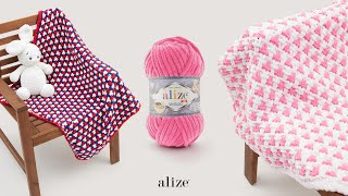 3 Colored Baby Blanket with Alize Velluto