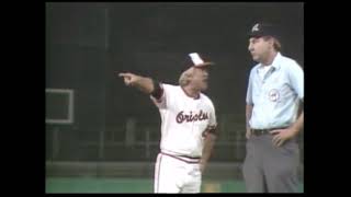 Earl Weaver argues with Umpire Bill Haller in 1980 at Memorial Stadium in Baltimore.