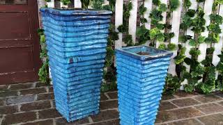 Ten Thousand Pots- Tall Ripple Square Pot Blue