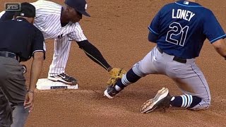 TB@NYY: McCann throws out a stealing Loney at second