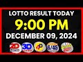 Lotto Result Today 9PM Draw December 09, 2024 | 2D, 3D Swertres, 4D, 6/45, 6/55, PCSO#lotto