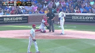 PHI@CHC: Hamels gets within one out of no-no with K