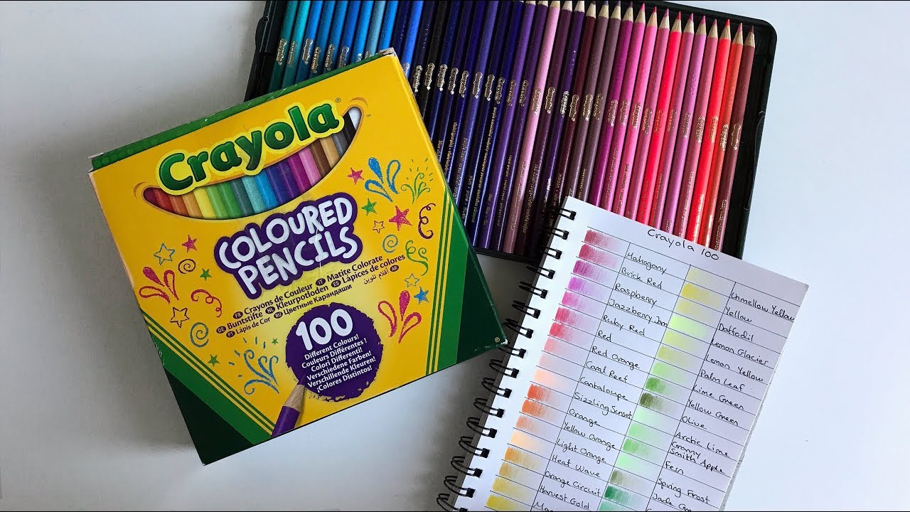 CRAYOLA 100 COLORED PENCILS: Swatches & First Impression - YouTube