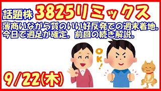 3825リミックスポイント薄商いながら質のいい好反発での週末着地。今日で週足が確定。前回の続き解説。(2022/9/22)