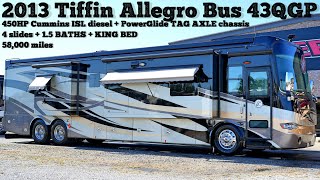 2013 Tiffin Allegro Bus 43QGP TAG AXLE A Class 450HP Cummins Diesel Pusher @ Porter’s RV - $179,900