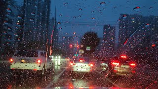 [4K] 엄청난 폭우속 드라이빙, 천둥 번개 소리. Super Heavy Rain Driving at Early Morning, ThunderStorm Sounds