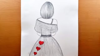 Come disegnare una ragazza con un vestito facile a matita - disegno carino e bello di una ragazza