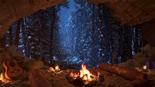Relax In A Cozy Winter Cave With A Crackling Fire | Fall Asleep Fast | Winter Am