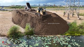 Wonderful The Step-3 Waterfilling Up for long Road with Skills Operator Bulldozer Dump Truck Moving