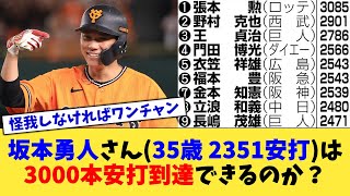 坂本勇人さん(35歳2351安打)は3000本安打到達できるのか？【なんJ プロ野球反応集】【2chスレ】【5chスレ】