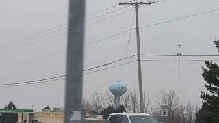 Two radio towers with beacons in LaPorte, Indiana