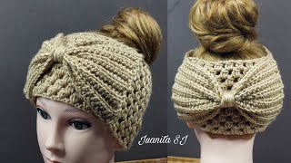 Como tejer Turbante o Diadema a crochet  / Turbante con Moño Grande paso a paso