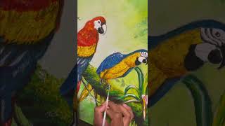 Acrylic painting of parrots #art #artist #shorts #ytshorts #howtopaint #howtomake #paintingtutorial