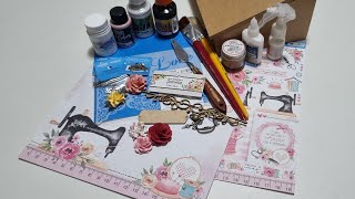 Caixa de costura em scrap decor e relevo de gesso