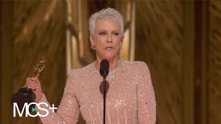 Jamie Lee Curtis receives the Supporting Actress Oscar
