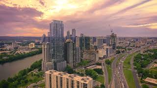 Austin Downtown View - East 35 Hyperlapse Evening Moody - 4k Drone