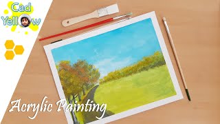Autumn Landscape painting in Acrylic / Painting Tutorial for Beginners / Demo / Art Therapy