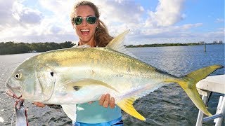 Catching MONSTER JACKS with Huge Shark Baits Inshore Fishing!