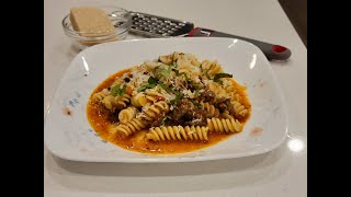 Super Delicious Pasta with homemade tomato sauce and yummy ground beef #pasta #Fusilli #homemade