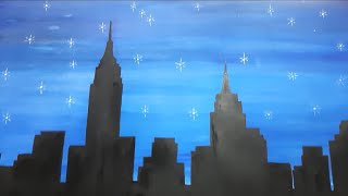 Easy step by step night city skyline painting | Skyline silhouette painting |  Life of Eyal