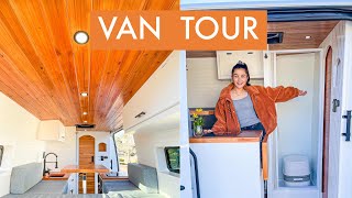 VAN TOUR // 144 Sprinter Tiny Home Conversion FULL SHOWER, CONVERTING BED & POCKET DOOR // VAN LIFE