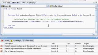 VB ( Visual basic ) 2008 : Saving & Executing Projects - Recognizing Error Types