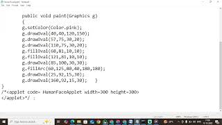 "Human Face Applet" BCA Java Program, Step by step execution.