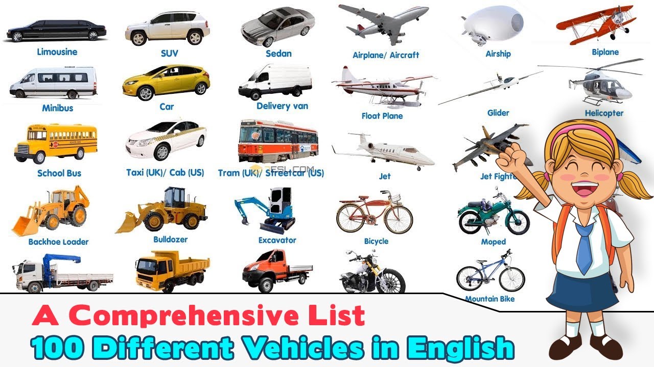 100 Different Types Of Vehicles In English - YouTube