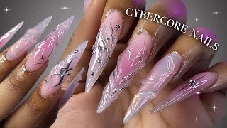 Edgy Polygel Nails🫧💗✨ How to do Stiletto nails with polygel + chrome nail art | Libra inspired nails