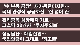 '中 부품 공장' 재가동한다지만… / 코스닥 22개사 '투자주의보' / 삼성물산·대림산업… 국민연금