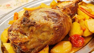 Leg of Lamb baked with potatoes. Perfect meat.