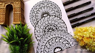 30 Days Mandala Art Challenge - DAY 22 - How to Draw Black Stacked Mandala - Mandala for Beginners