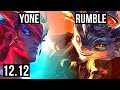 YONE vs RUMBLE (TOP) | 6/1/7, 300+ games, Dominating, Rank 11 Yone | KR Challenger | 12.12