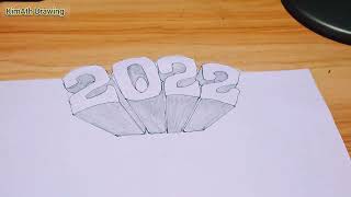 How to Draw 2022 Numbers 3D Trick Art on Line Paper