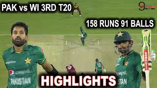 Pak vs Wi 3rd T20 Highlights 2021 | Babar Azam & Rizwan Batting Highlights | 158* Runs Partnership