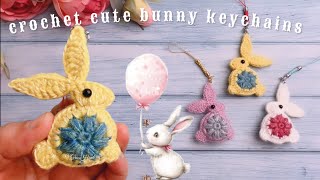 🐰 SUPER EASY👉 TUTORIAL: How to crochet cute rabbit  keychains, bag charms, or decorative patches ￼ ￼