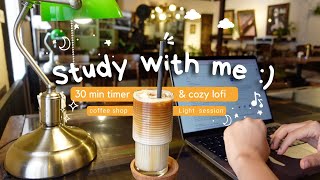 Study with me l 30 min cozy coffee shop atmosphere 🎧 light academia desk motivational 💬 to study 📚