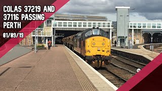 Colas 37219 and 37116 passing Perth 01/09/19