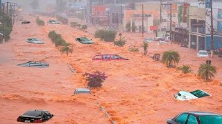Desert is flooded, Heavy floods due to extreme rains in Taif of Saudi Arabia