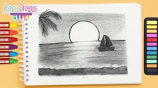 Cómo dibujar un PAISAJE con LÁPIZ fácil (playa) - Paso a paso