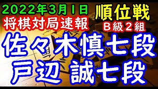 将棋対局速報▲佐々木慎七段(6勝3敗)－△戸辺 誠七段(5勝4敗) 第80期順位戦Ｂ級２組11回戦[ゴキゲン中飛車]