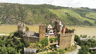 Drone raw footage of Castle in Oberwesel in b/n Koblenz and Mainz