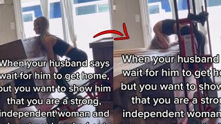 Woman Tries To Lift Furniture And Fails