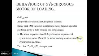 Behaviour of Synchronous motor on loading-No load No loss.